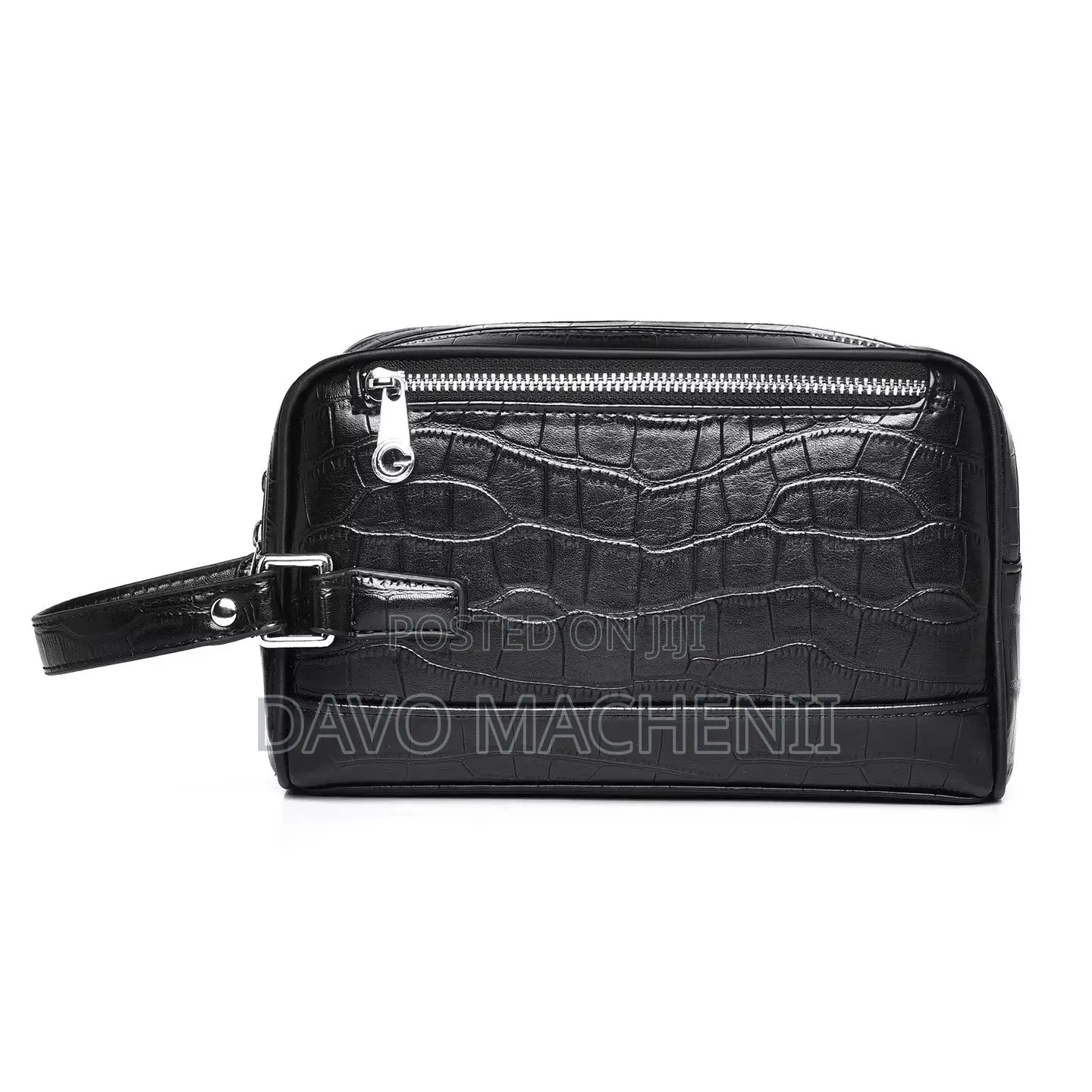 Crocodile Grain Leather Clutch Bag