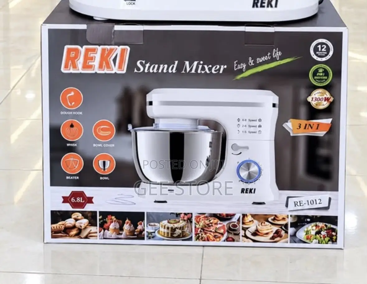 REKI 3-in-1 Stand Mixer (Model RE-G1015 / 6.8-Liter Capacity).