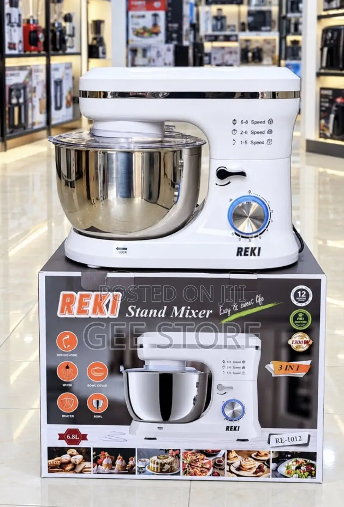 REKI 3-in-1 Stand Mixer (Model RE-G1015 / 6.8-Liter Capacity).