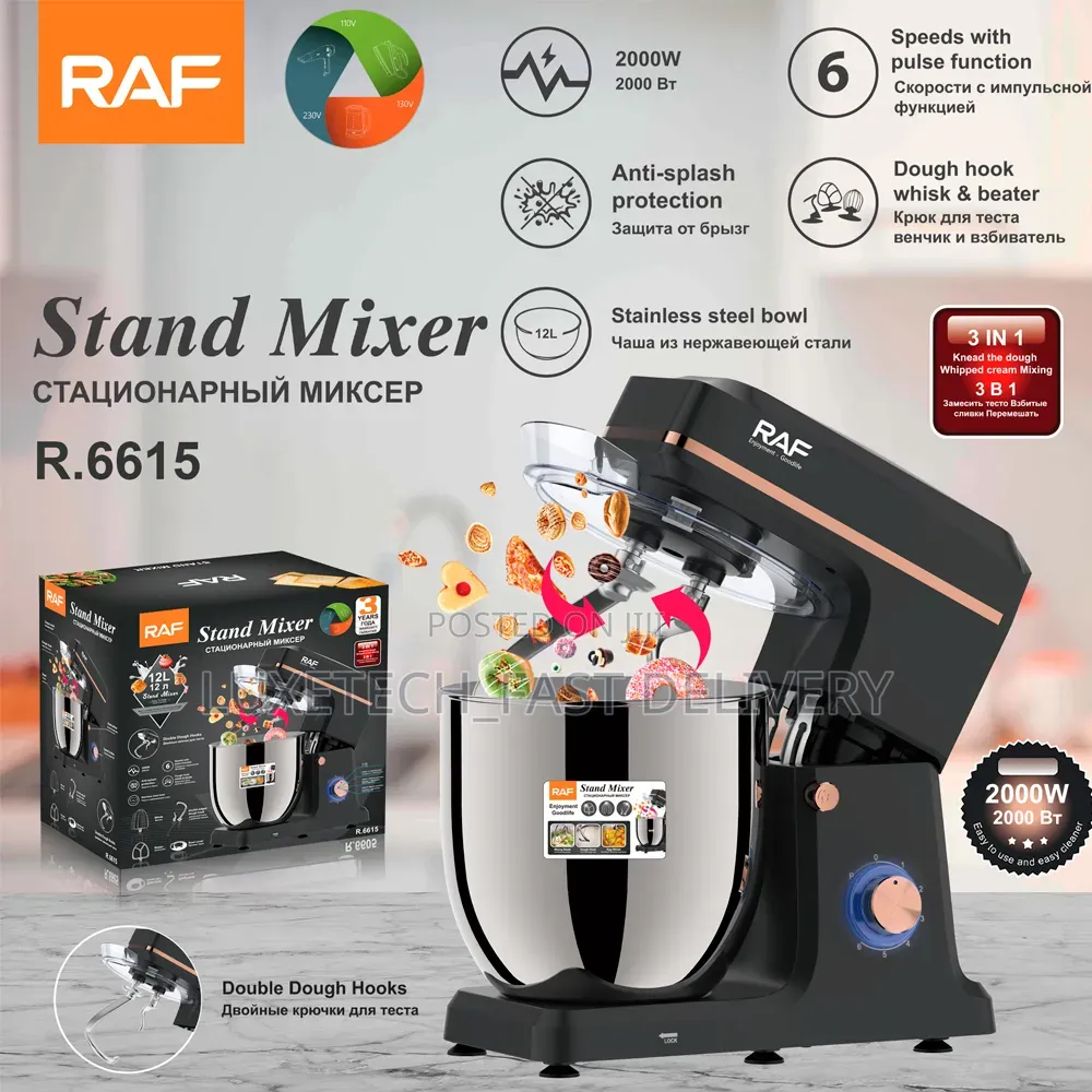 RAF R.6615 2000W Stand Mixer 12L – Heavy Duty Dough Mixer