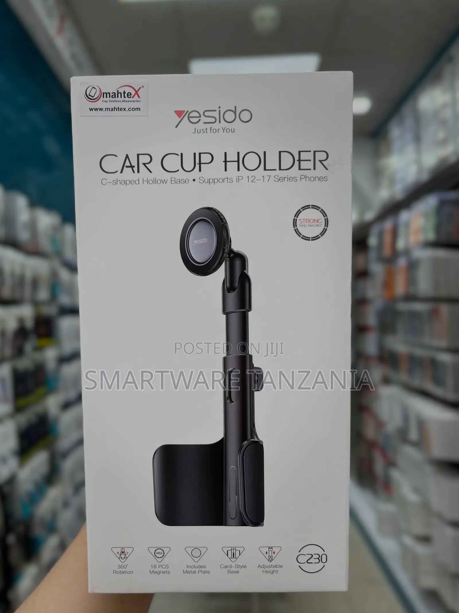 Yesido Car Cup Holder With C-Shaped Hollow Base, Supports iPhone 12-17