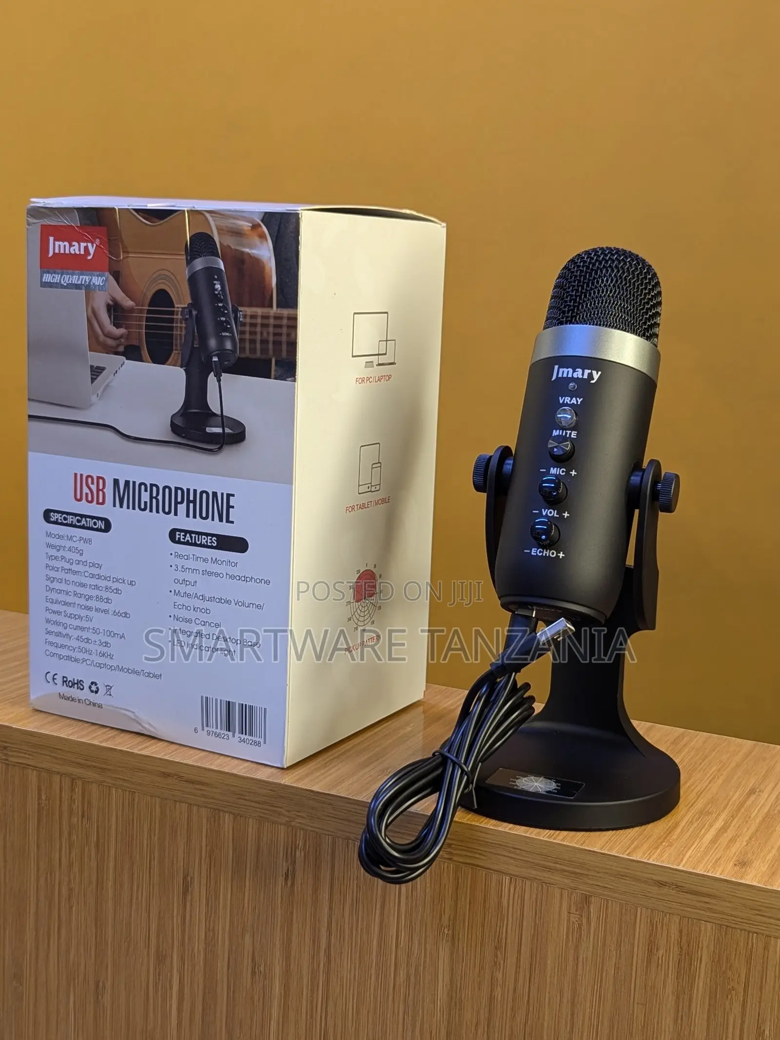 Jmary USB Microphone With Adjustable Volume, Echo Control, and Stand ...