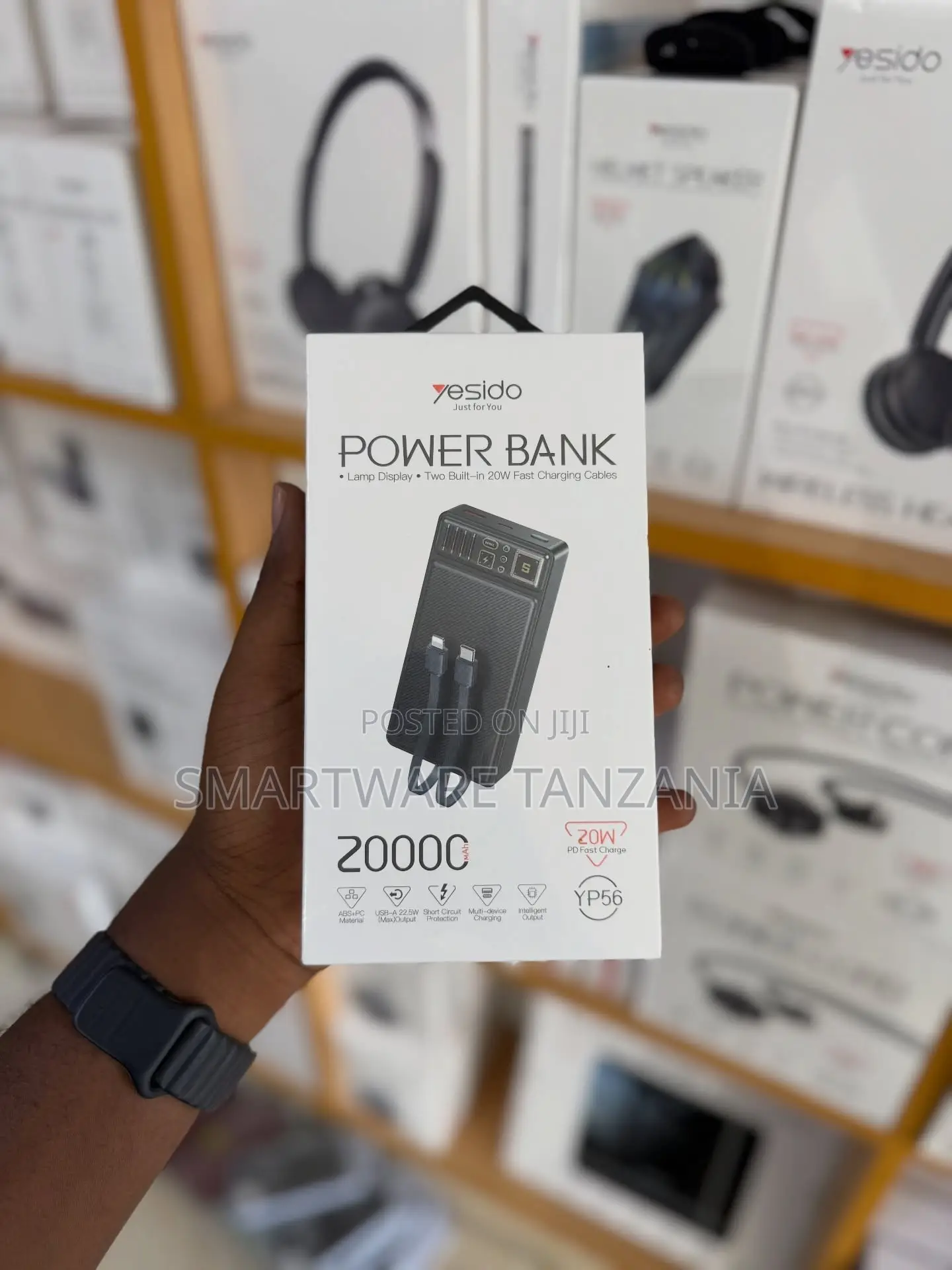 Yesido Power Bank 20000mAh With Two Built-in 20W Fast Charging Cables