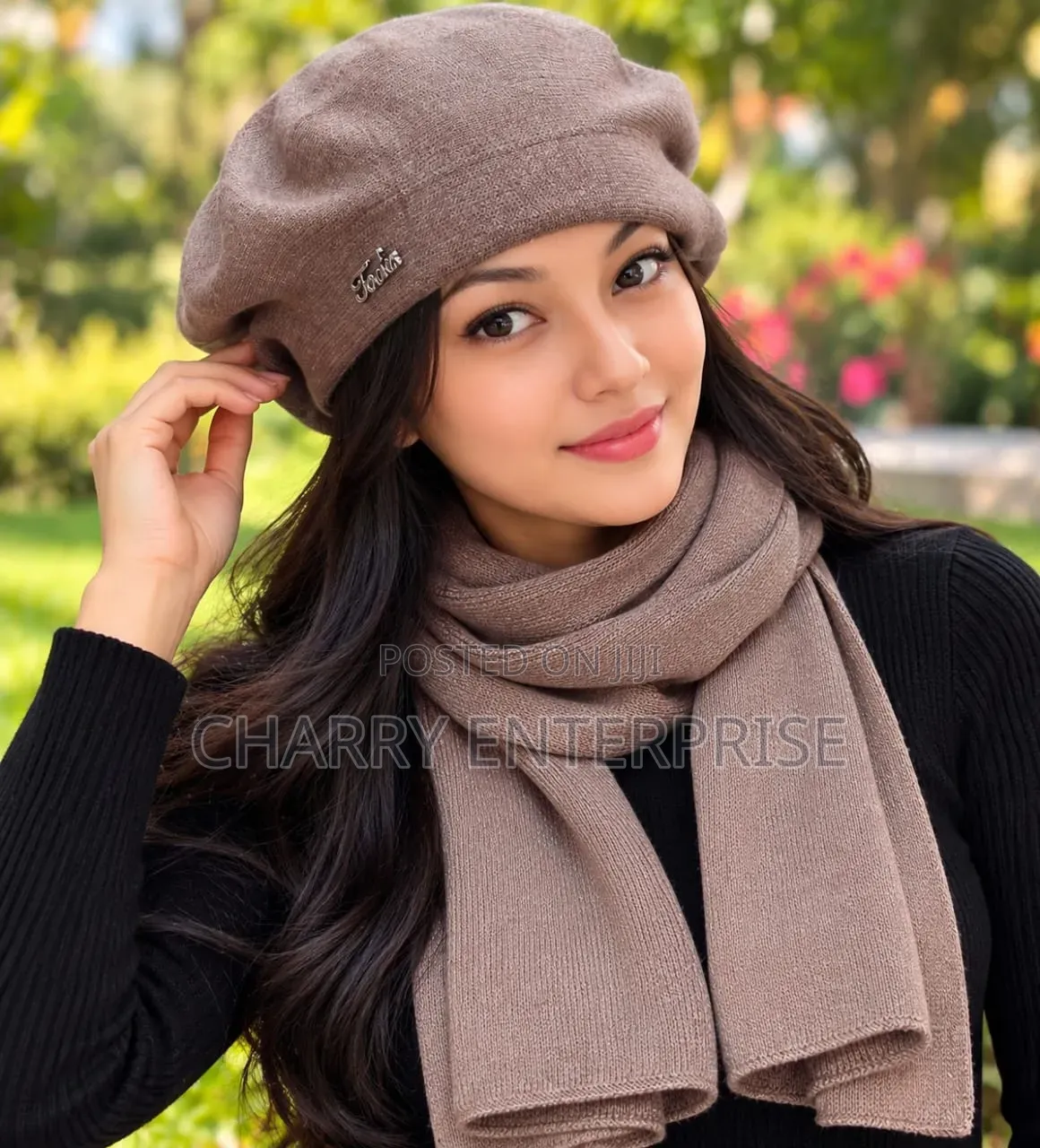 Beret and Knitted Scarf Full Set Hat and Scarf Kijuba
