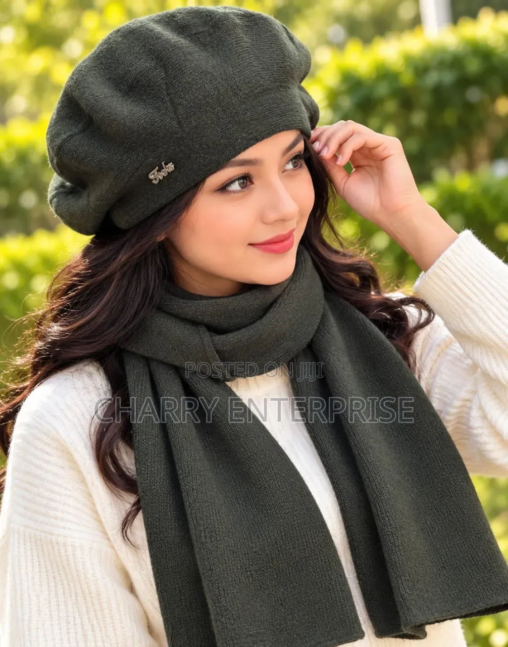 Beret and Knitted Scarf Full Set Hat and Scarf Kijuba