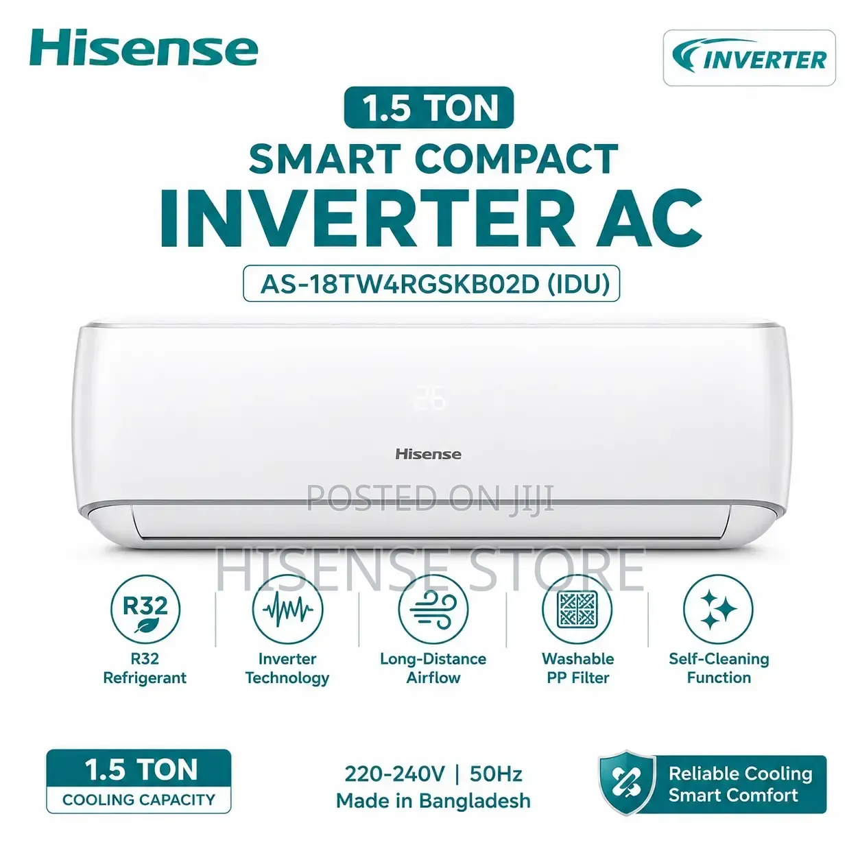 Hisense 18,000BTU Smart Inverter Split Unit Wifi AC (Model AS-18TW4)