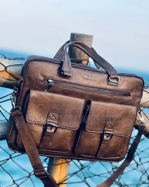 Jeep Men's Brown Leather Laptop Briefcase Bag