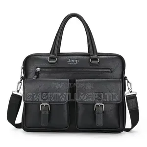 Jeep Men's Brown Leather Laptop Briefcase Bag