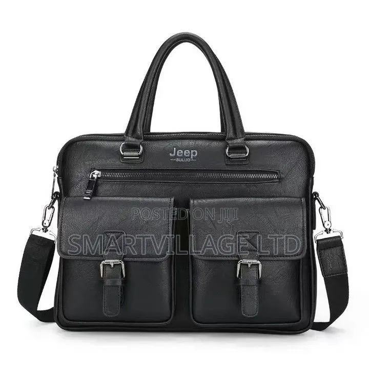 Jeep Men's Brown Leather Laptop Briefcase Bag