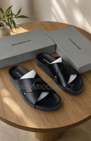 Balenciaga & Burberry Men's Leather Cross-Strap Sandals
