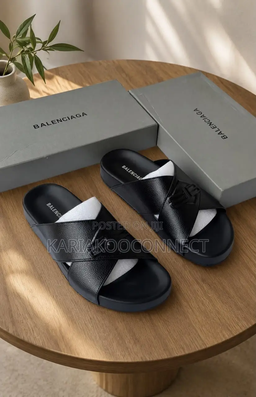 Balenciaga & Burberry Men's Leather Cross-Strap Sandals