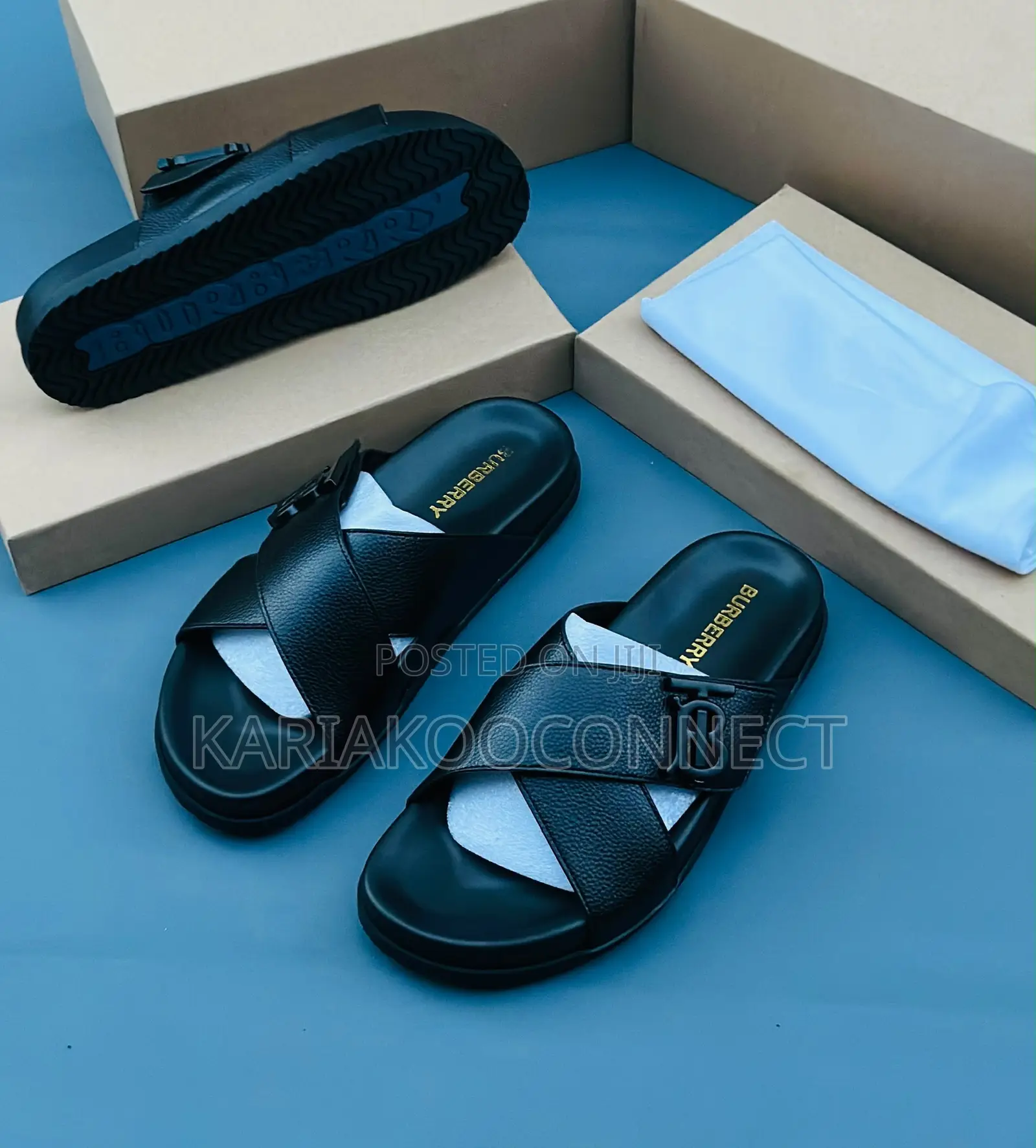 Balenciaga & Burberry Men's Leather Cross-Strap Sandals