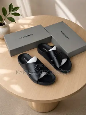 Balenciaga & Burberry Men's Leather Cross-Strap Sandals
