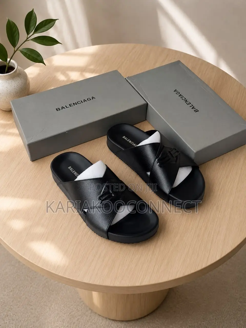 Balenciaga & Burberry Men's Leather Cross-Strap Sandals