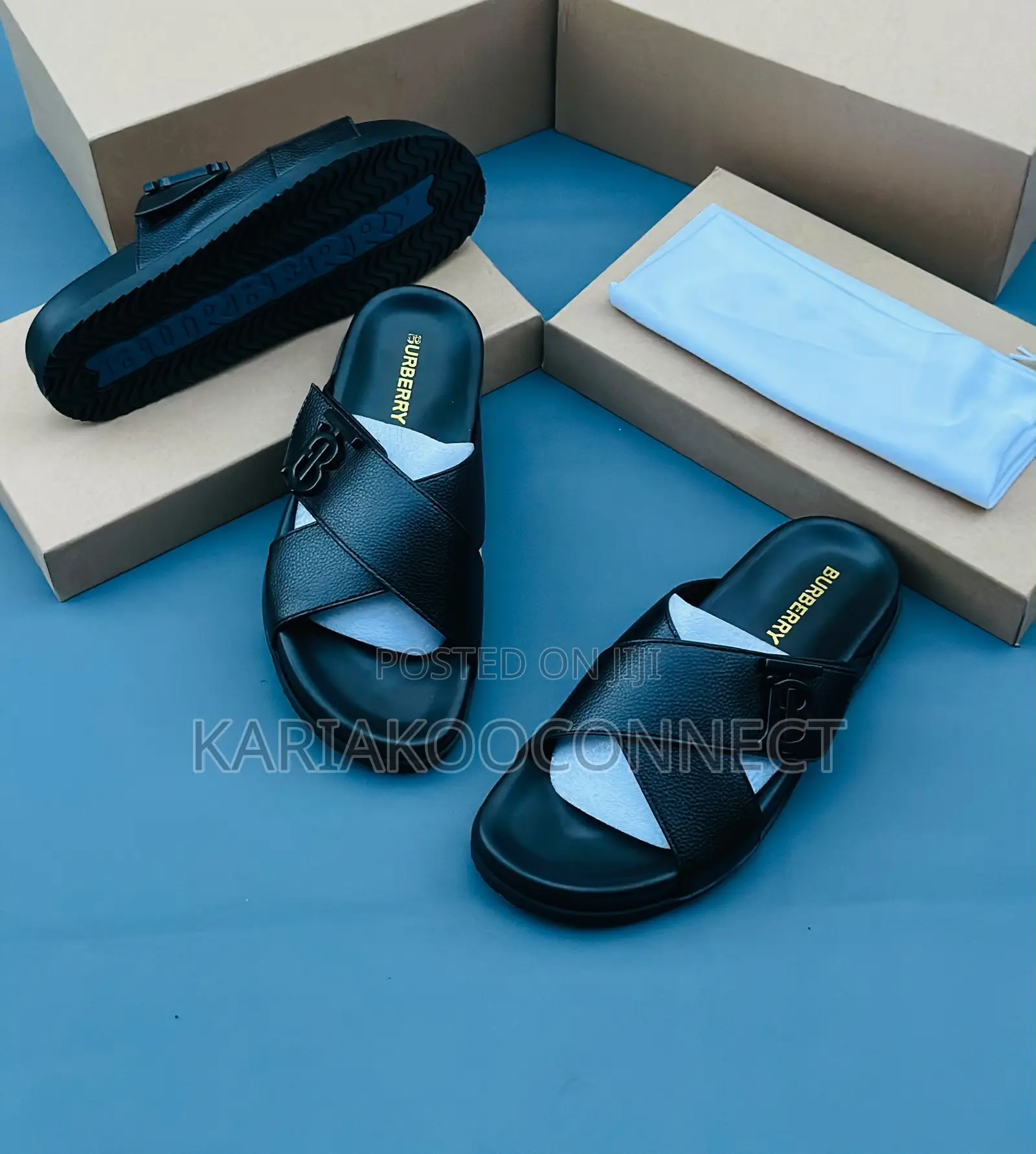 Balenciaga & Burberry Men's Leather Cross-Strap Sandals
