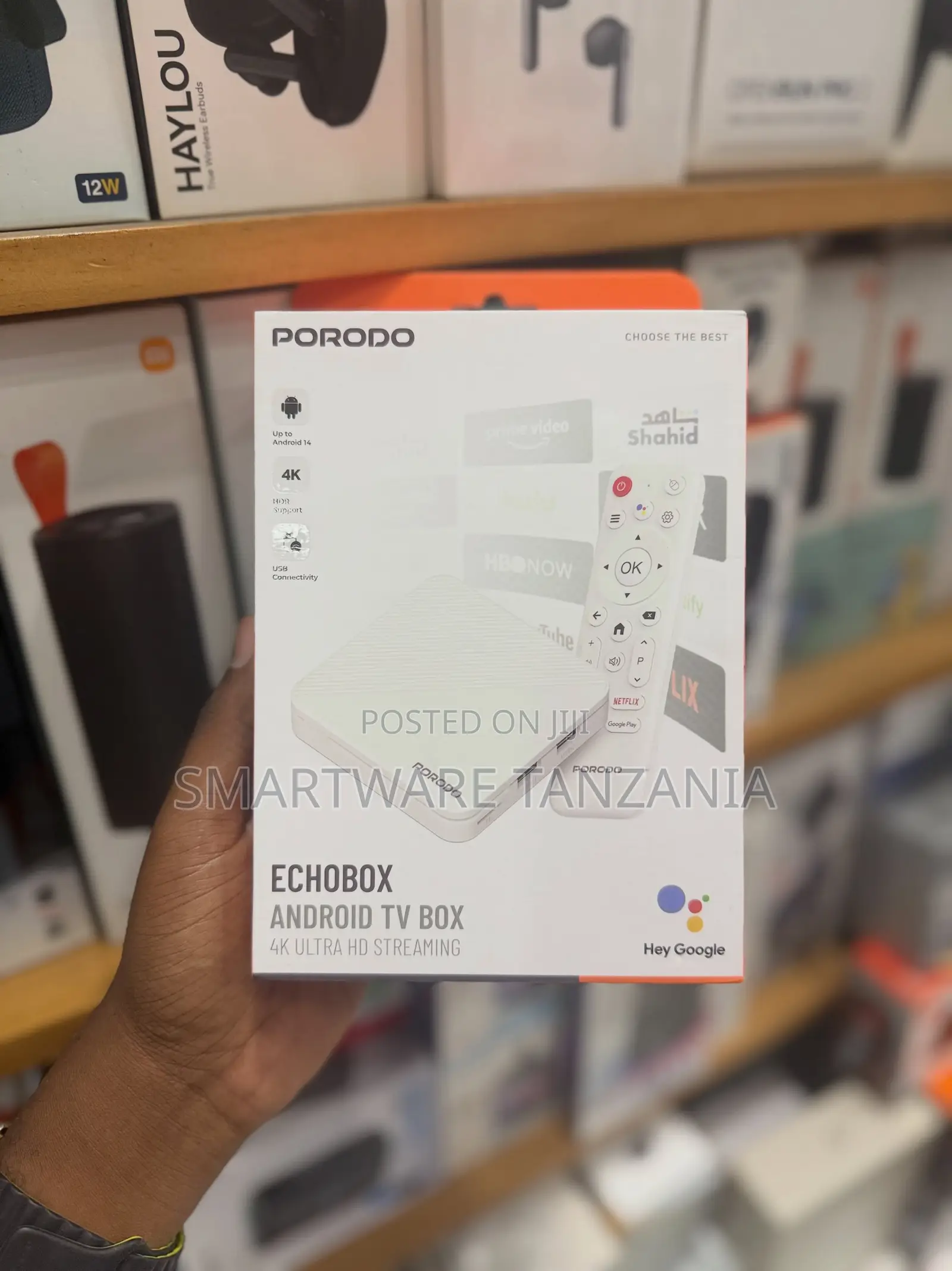 Porodo ECHBOX Android TV Box, 4K Ultra HD Streaming, USB Connectivity