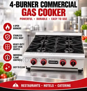 4-Burner Commercial Gas Cooker Designed for Heavy-Duty Kitchen