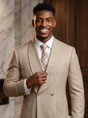 Beige Striped Double Breasted Suit - Old Money Style