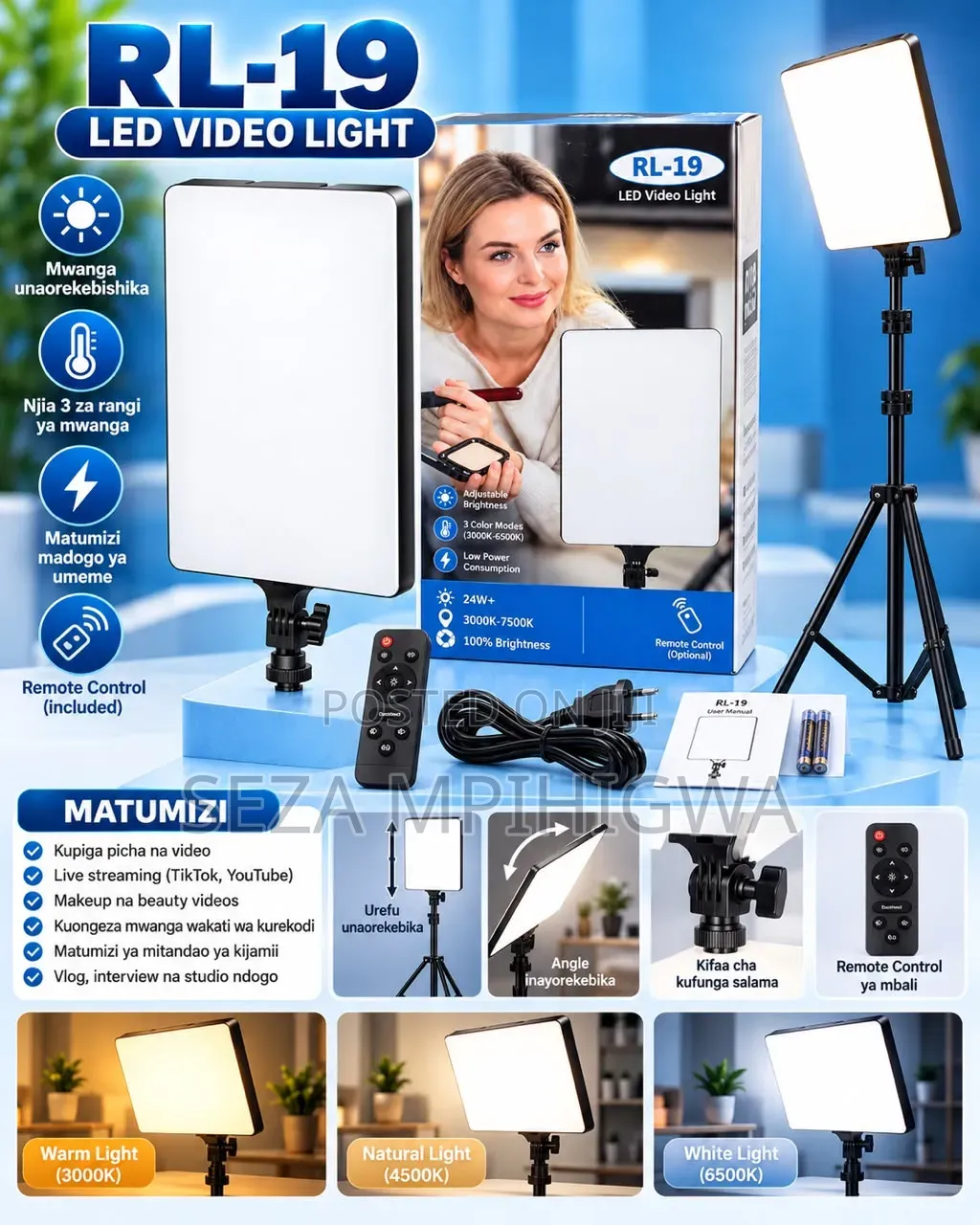​rl-19 LED Video Light Set With Stand & Remote Control - Brand New