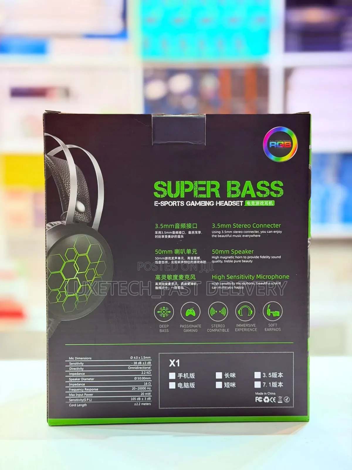 X1 Super Bass E-Sports Wired Over-Ear RGB Gaming Headset With Mic