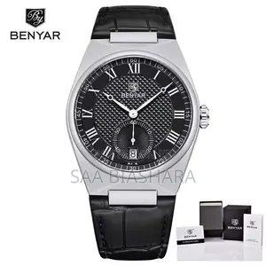 Benyar by 5199 Men’s Luxury Quartz Watch Leather Strap Black