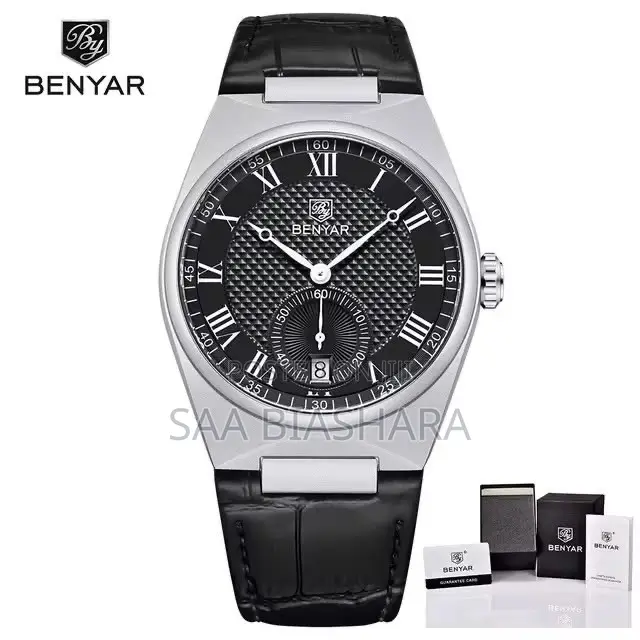 Benyar by 5199 Men’s Luxury Quartz Watch Leather Strap Black