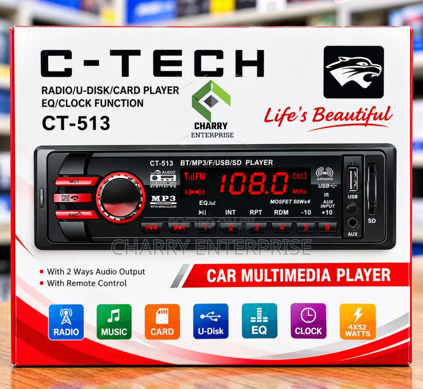 C-Tech Bluetooth Car Radio Audio Multimedia Player 2 Way Radio Output