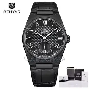 Benyar By5199 Luxury Quartz Watch Leather Strap Black and Case Black