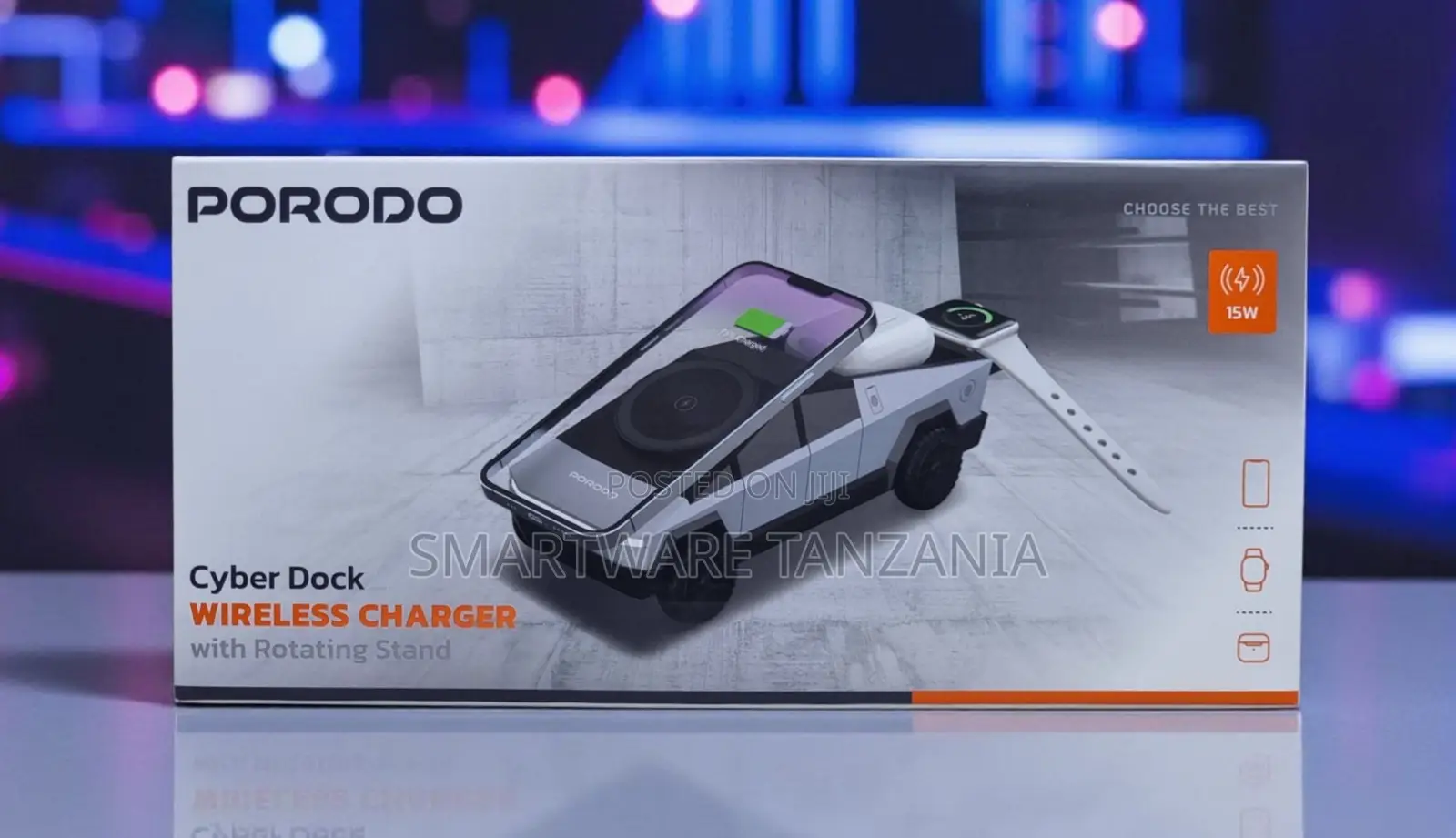 Porodo Cyber Dock 15W Wireless Charger With Rotating Stand for Devices