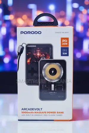 Porodo ArcadeVolt 5000mAh MagSafe Power Bank, Built-in Console Games