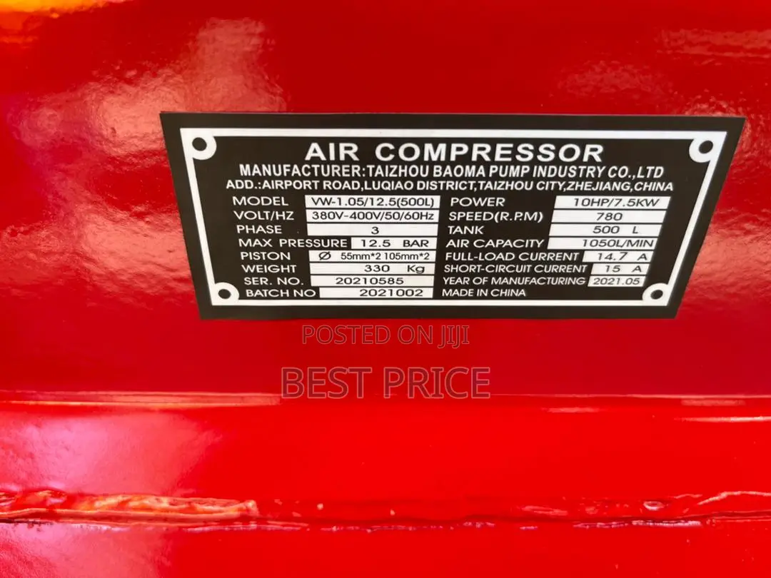 MEIYI Air Compressor 500L 10H.P 12.5bar