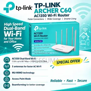 TP-Link Archer C60 AC1350 Dual-Band Wi-Fi Router (5 Antennas)