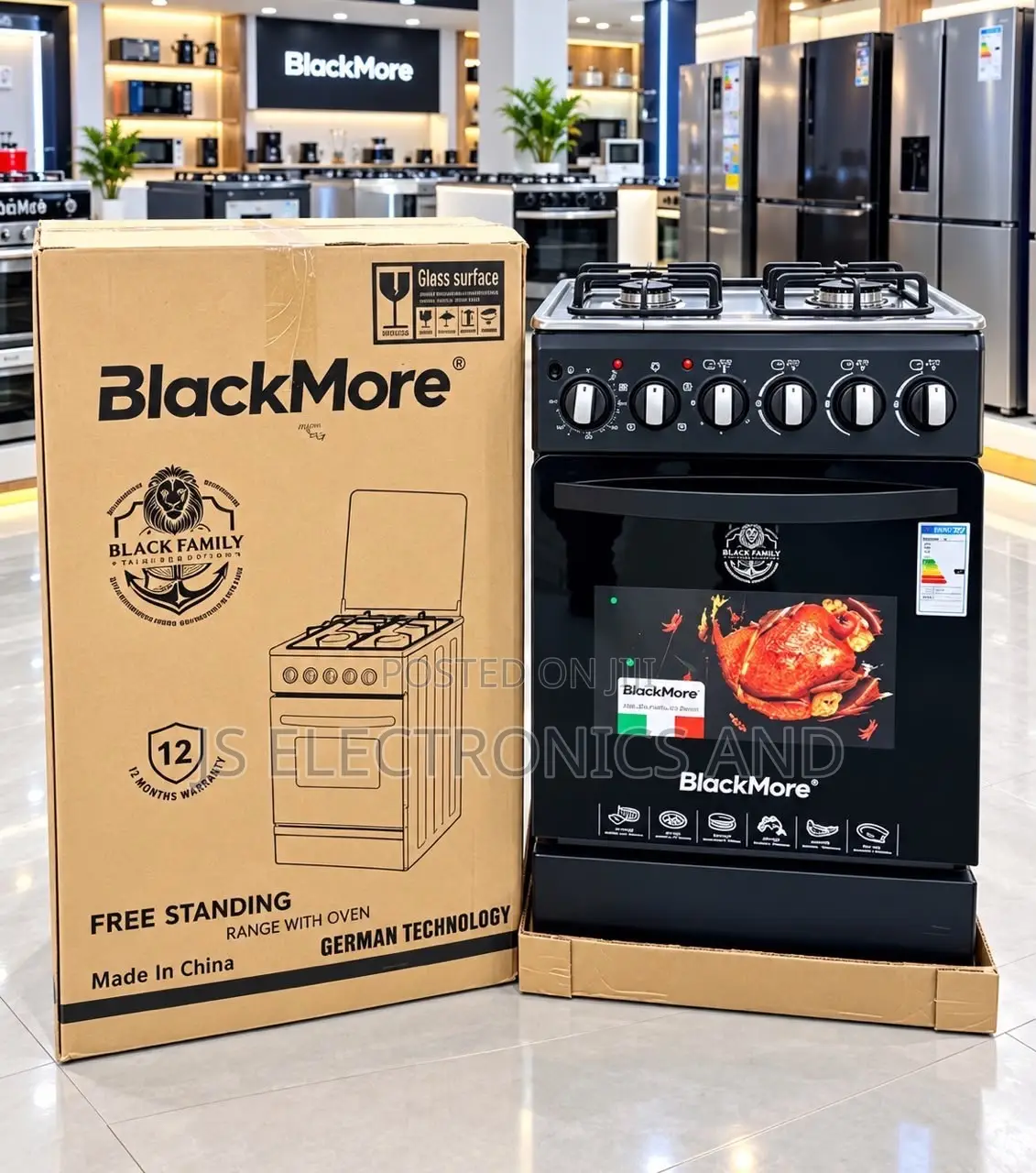 Blackmore Standing Cooker 50x50Cm Plate 3 Gas,1 Electric With Oven