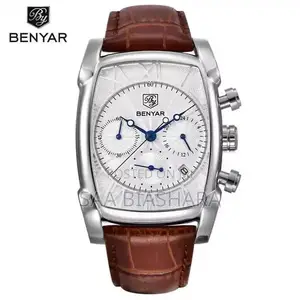 Benyar By5113m Leather Strap Brown and Silver White Case