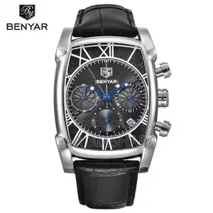 Benyar By5113m Leather Strap Black and Silver Black Case