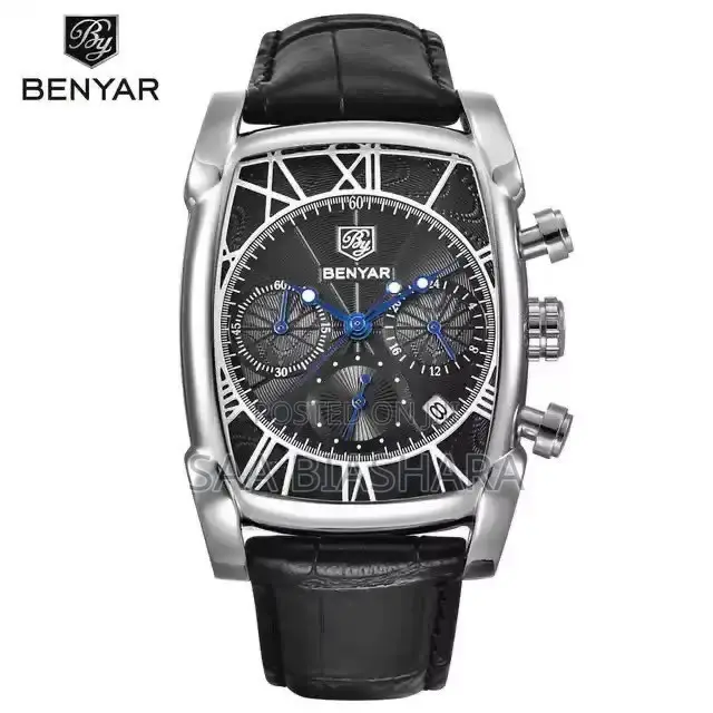 Benyar By5113m Leather Strap Black and Silver Black Case