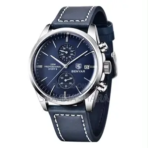 Benyar By5205 Mens Quartz Chronograph Watch Leather Strap Blue