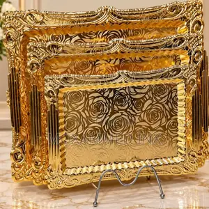 3-Piece Luxury Gold-Plated or Gold-Toned Embossed Serving Tray
