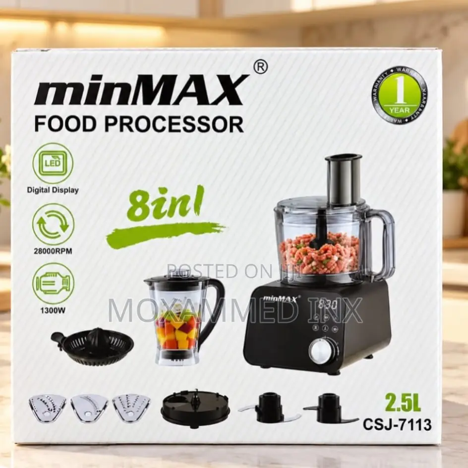Minmax 8-in-1 Food Processor (Model CSJ-7113),featuring a Black