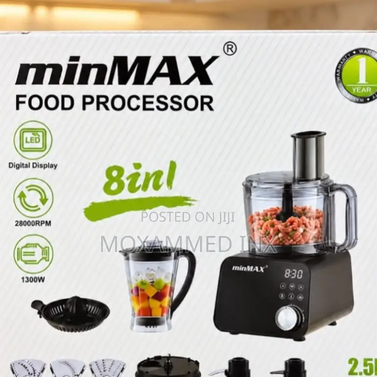 Minmax 8-in-1 Food Processor (Model CSJ-7113),featuring a Black