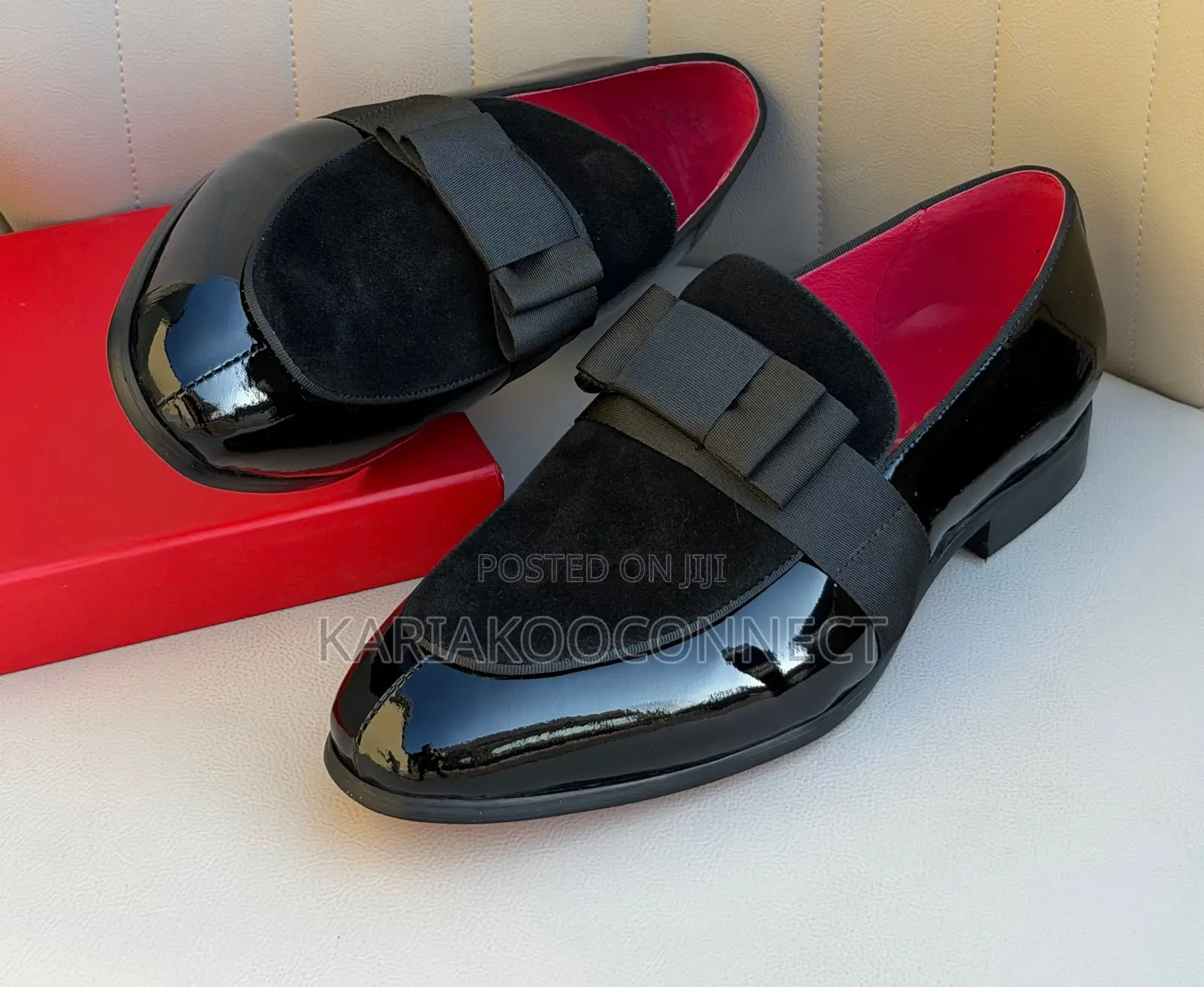 Men's Black Patent Bow Loafers