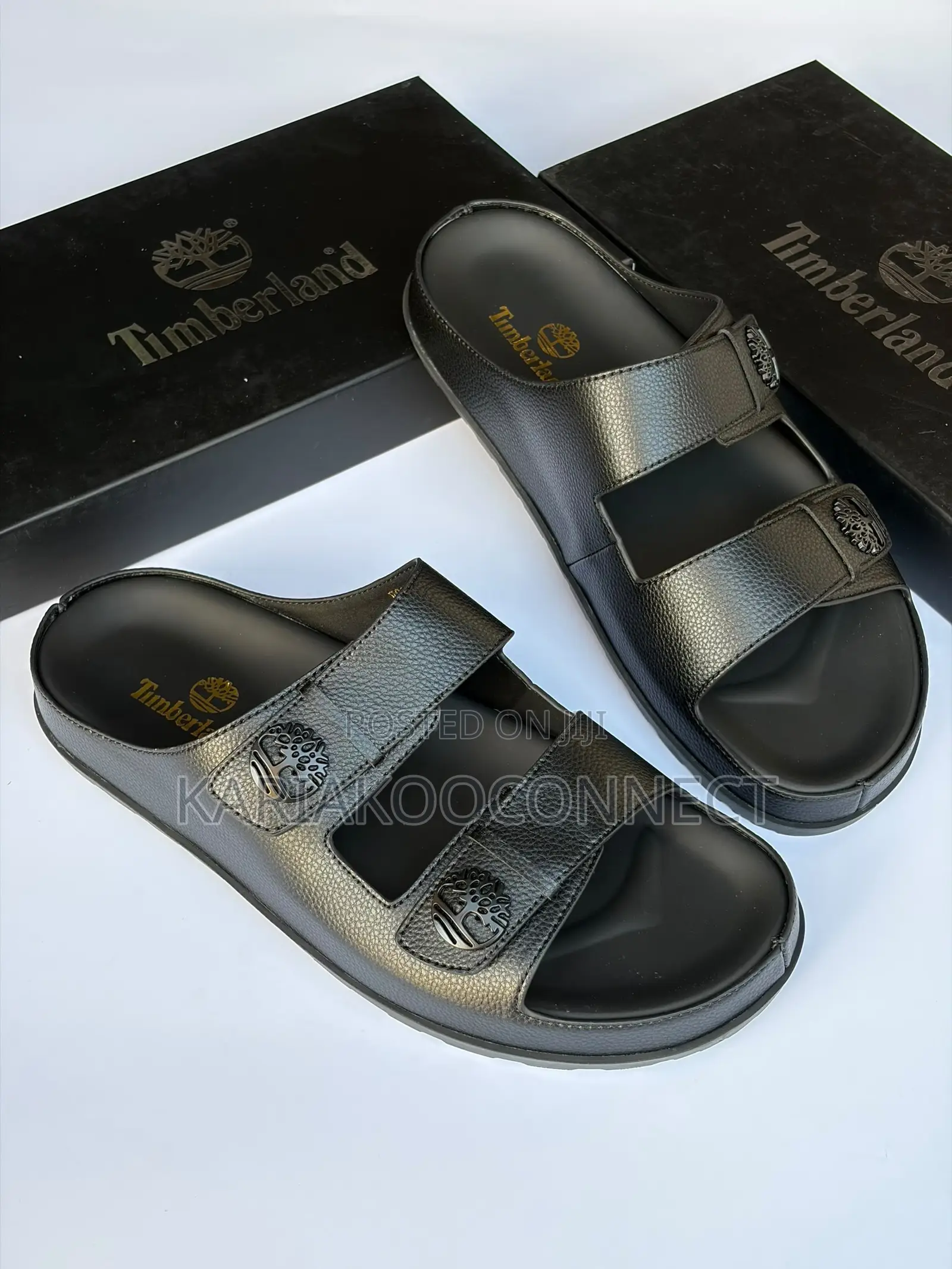 Men's Black Double-Strap Slide Sandals