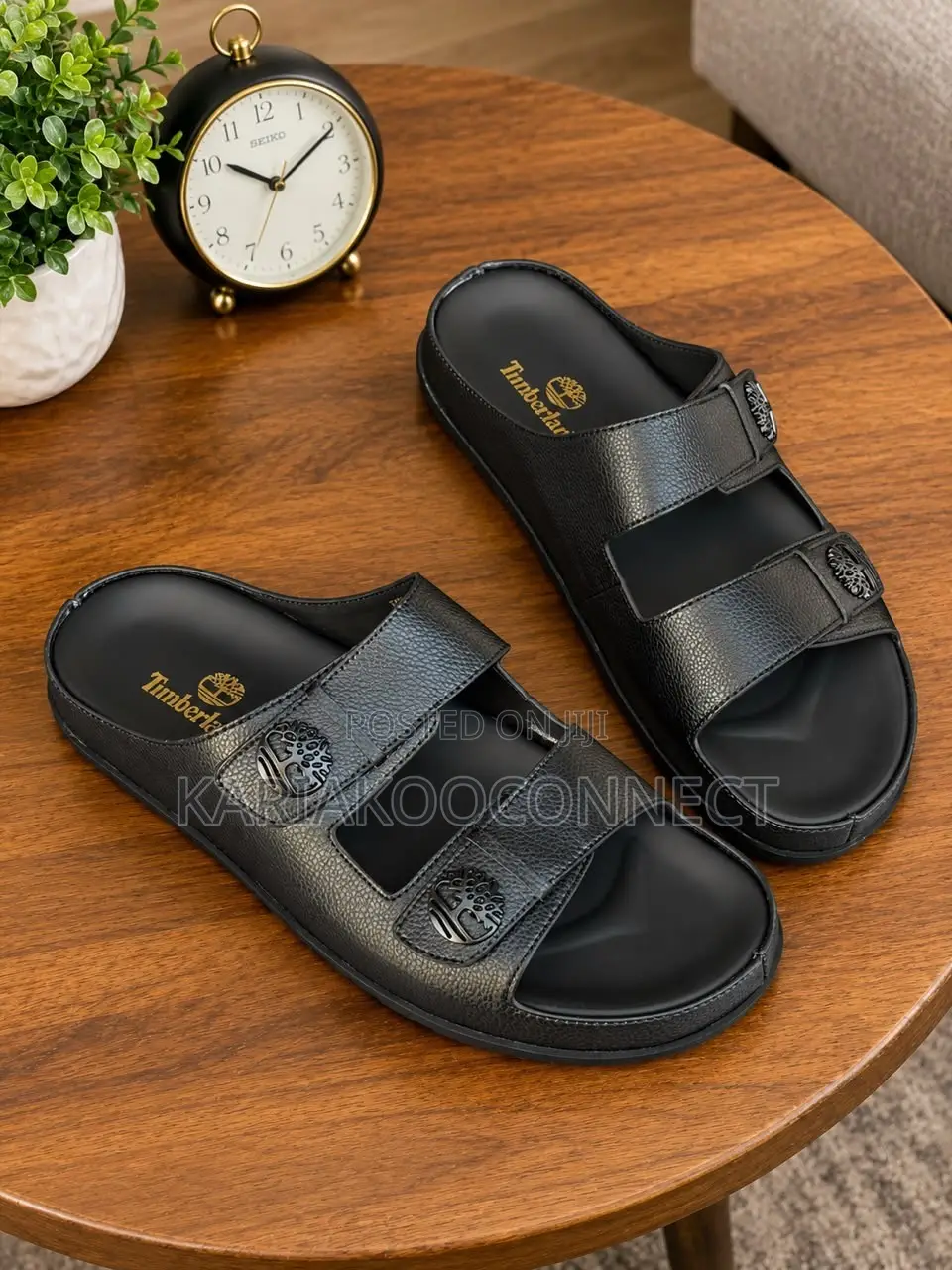 Men's Black Double-Strap Slide Sandals