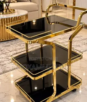 3-Tier Luxury Serving Trolley .Featuring a Gold-Finish Metal Frame,