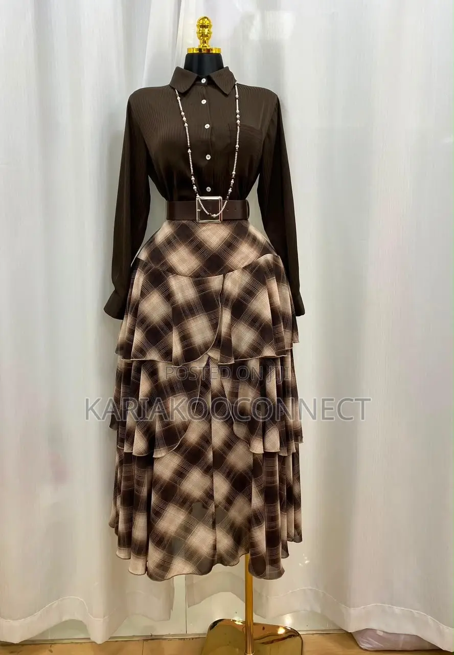 Women's 2-Piece Plaid Tiered Skirt and Shirt Set