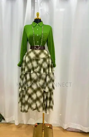 Women's 2-Piece Plaid Tiered Skirt and Shirt Set