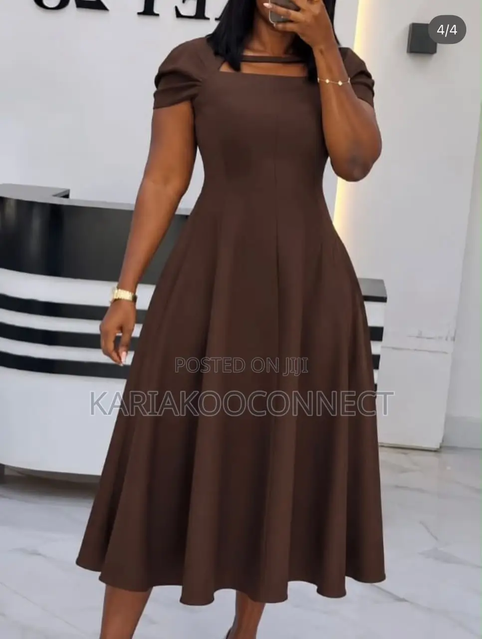 Women's Square-Neck Puff-Sleeve Midi Dress
