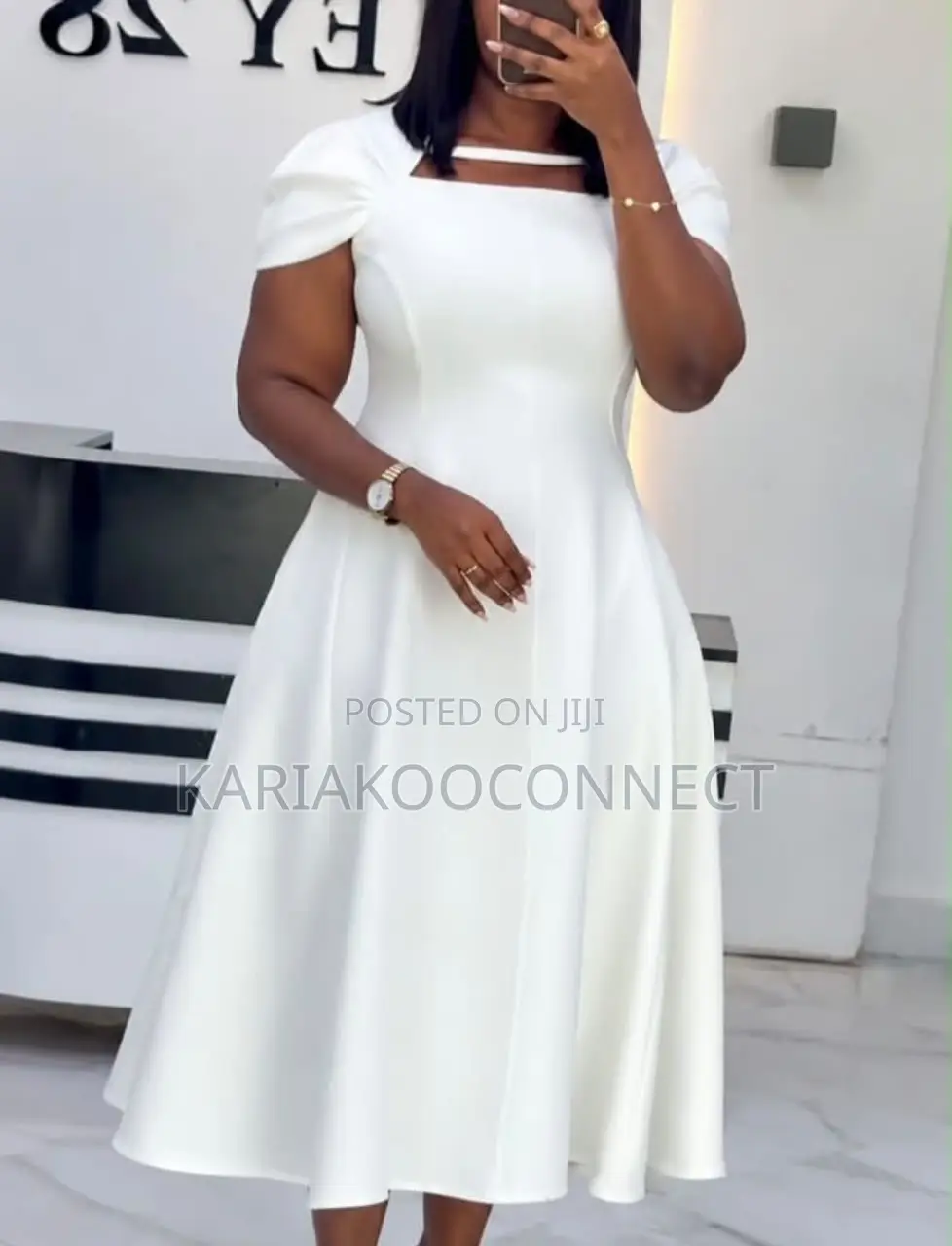 Women's Square-Neck Puff-Sleeve Midi Dress