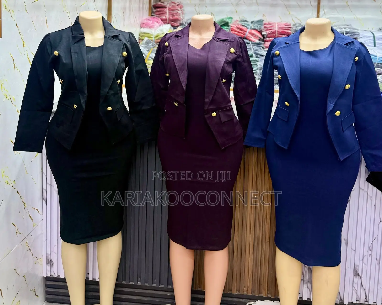 Women's Double-Breasted Blazer and Midi Dress Set