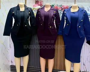Women's Double-Breasted Blazer and Midi Dress Set